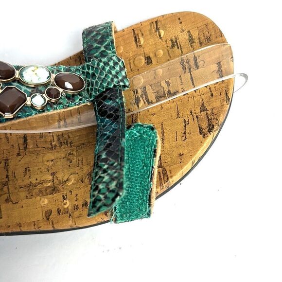 Vionic Viviana Slide Sandals Snake Skin Green Brown Jeweled 8 - Picture 8 of 12